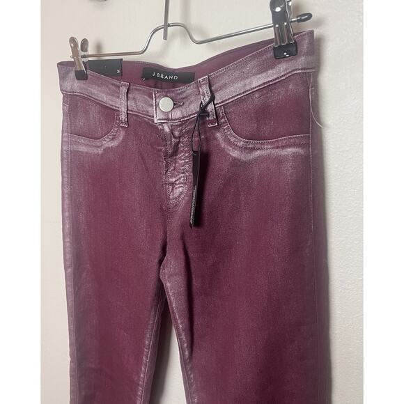 NWT J Brand Super Skinny Low Rise Coated Jeans Women’s Sz 28 Maroon Red - Picture 3 of 9